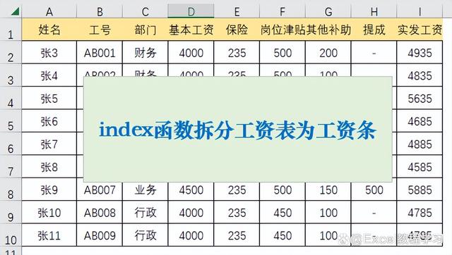 Excel表格如何将工资表转换为工资条？来看index函数公式解法！